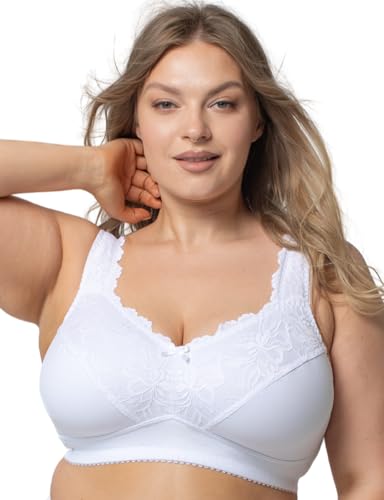 Kudreshov Damen Minimizer BH ohne Bügel - bequemer Baumwolle BH mit Breiten Trägern - bügelloser Komfort für große Brüste mit sanftem Halt Unterwäsche in Weiß 115D