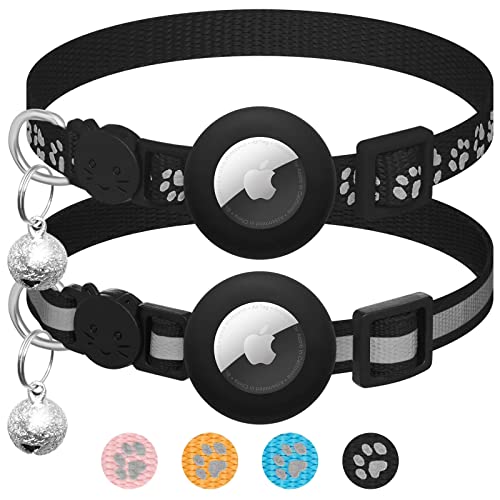 2er Pack kompatibel mit Airtag Katzenhalsband mit Glocke,Reflektierend GPS Tracker Katze kompatibel mit Apple Airtag Hülle,Personalisiert kompatibel mit Airtag Halsband Katze mit Sicherheitsverschluss