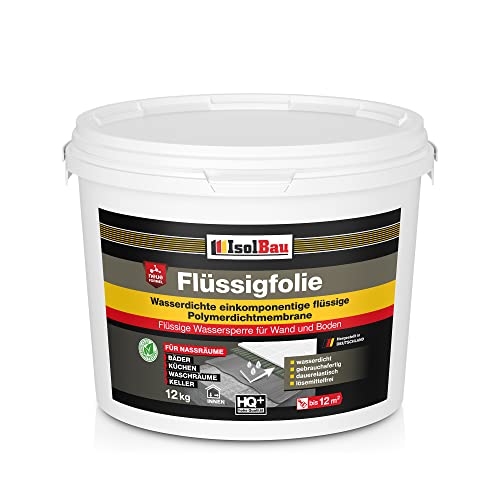 Isolbau Flüssigfolie 12kg - Dichtfolie für Bad, Dusche & Küche - für Wand & Boden - Lösemittelfreie, wasserdichte Abdichtung Dichtmasse - Badabdichtung