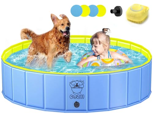 COZII Hundepool, 120 x 30cm Hundepool fur Große Kleine Hunde, Faltbare Hundebadewanne Planschbecken für Kinder, Tragbar Hunde Pool Rutschfestem PVC mit Badebürste