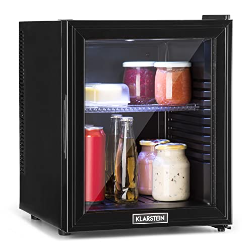 Klarstein Kühlschrank, Mini Kühlschrank mit Glastüre, Mini-Kühlschrank für Getränke, Snacks & Kosmetik, Kühlschrank Klein & Leise, Verstellbare Ablagen, Kleiner Skincare Kühlschrank 12-18°C, 32L