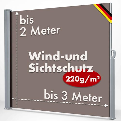 KARAT ALU Seitenmarkise - ausziehbare Markise in Braun - 160 x 300 cm - blickdichter Sichtschutz & Windschutz für Garten Balkon & Terrasse, Seitenrollo mit Wandhalterung