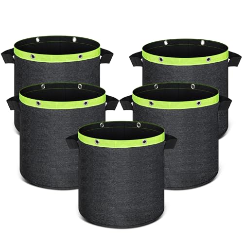 5X Pflanzsack 20l aus Vliesstoff, Verbessert Pflanzsäcke für Kartoffeln, Wiederverwendbare Stofftopf 20l mit Griff, Stofftöpfe für Tomaten Balkon, Pflanztaschen für Kartoffeln, Pflanzen, Blumen,Gemüse