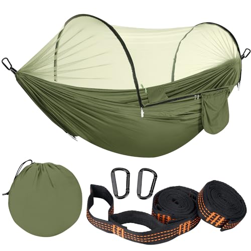 Ultraleicht Outdoor Hängematte mit Moskitonetz 300KG Tragkraft | Reise Hängematte Camping Atmungsaktiv Schnelltrocknendes | Tragbare Fallschirm Nylon Hängematte für Rucksackreisen, Wandern, Garten