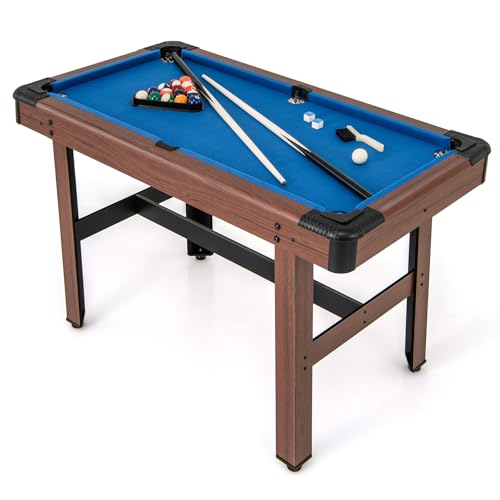 COSTWAY Billardtisch, Billlard Tisch aus Holz mit Zubehör, Pooltisch mit 2 Queues, 2 Kreiden & Dreieck & Bürste, Tischbillard Billard-Spiel für Kinder & Erwachsene, 122 x 61 x 76cm (Blau)