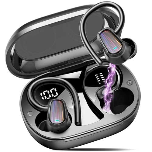 OYIB Bluetooth Kopfhörer Sport, Kopfhörer Kabellos Bluetooth 5.4 In Ear Kopfhörer mit CVC8.0 Mic, 50Std Immersiver HiFi Stereo Ohrhörer, Dual LED-Anzeige, IPX7 Wasserdicht Earbuds mit Ohrhaken/USB-C