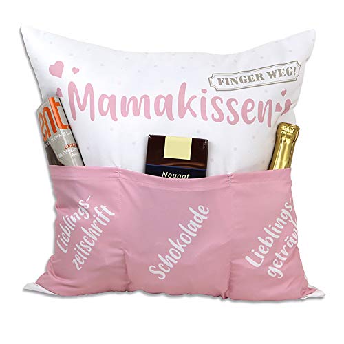 KAMACA Originelles Dekokissen Kissen mit 3 Taschen zum selber Befüllen Größe 43x43 cm tolles Geschenk für EIN gelungenen Sofaabend Filmabend (Mamakissen)