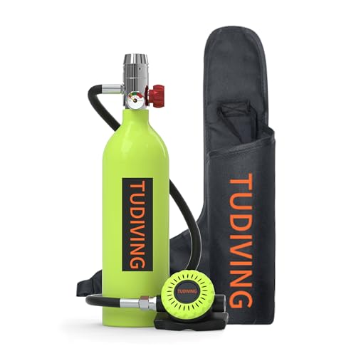 TUDIVING Tragbarer 1-Liter-Tauchtank für 15–20 Minuten Unterwasseratmung, wiederverwendbarer Mini-Tauchtank für die Notfallrettung unter Wasser (S400 A1-Green DE)