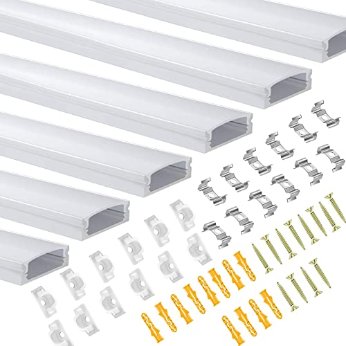 LED Profil 6 x 1m, U-Form LED Aluminium Profil mit Weiß Milchige Abdeckung, und Montageklammer für LED-Streifen (LED Strips/Band bis 12 mm inkl.)