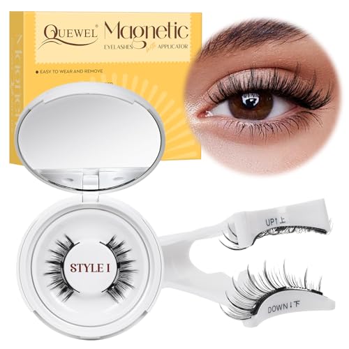 Wiederverwendbares Magnetische Wimpern mit Applikator, natürlicher Look, Magnet Wimpern Set kein Kleber nötig Wimpern magnetisch QUEWEL einfach zu tragen und zu entfernen mit Anleitung (Kit-I)