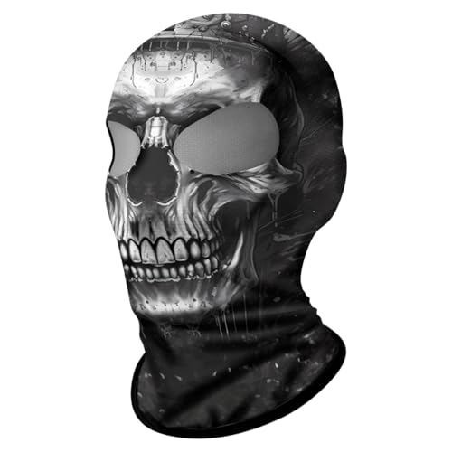 ShopINess 3D-Sturmhaube Totenkopf Unisex Zwei Loch Sturmhaube für Erwachsene für Motorrad Sport Partys Halloween und Karneval Einheitsgröße Schwarz und Weiß