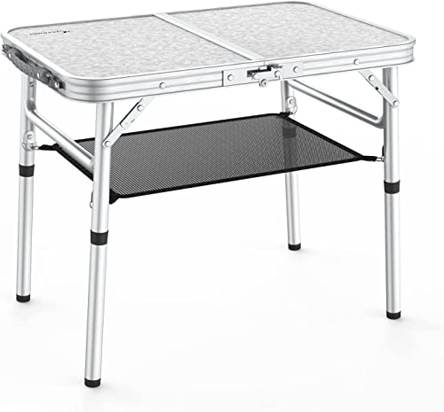 Sportneer Folding Table, Adjustable Height Camping Table with Mesh Storage Option, 60 x 40 cm, Folding Camping Table, Mite, Aluminium Legs for Outdoor Camping, Picnic, Beach, Backyard