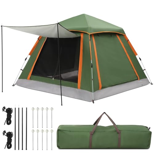 HAUSPROFI Zelt 2-3 Perosonen Pop Up Zelt, Camping Zelt mit Vorzelt Fenster, Große Wasserdicht Automatisches Wurfzelt, Doppeltürlüftung, Moskitoschutz, 2 Schichten Kuppelzelt für Camping Familien Reise