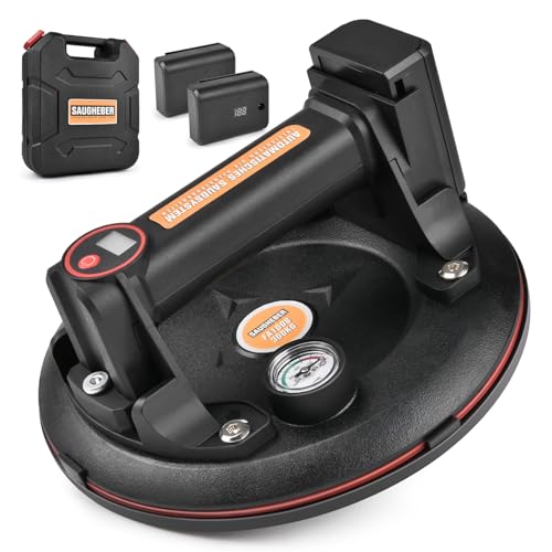 Supersaugkraft Tragkraft 300kg 2X Akku Elektrischer Saugnäpfe mit Manometer 8 Zoll mit LED Heavy Duty Vakuum Glasheber Saugheber Fliesenheber Transport von Fliesen Glas Platten Laminat Marmor