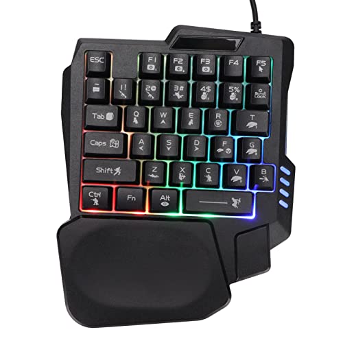 PUSOKEI Einhand Gaming Tastatur, 3 farbige RGB Hintergrundbeleuchtung, 35 Tasten, Tragbare Gaming Tastatur, Ergonomischer Gamecontroller für PC Gamer mit Handballenauflage, wasserdichte