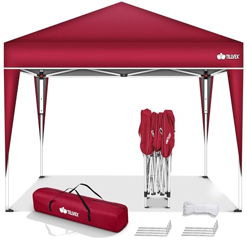 tillvex Pavillon 3x3m wasserdicht | Pop-Up Faltpavillon höhenverstellbar | Gartenzelt UV Schutz 50+ | Partyzelt mit Tasche für Garten (Rot)