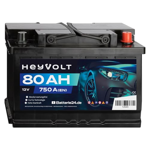 HeyVolt Autobatterie 12V 80Ah 670A Hochleistungs-Blei-Säure-Batterie, Langlebig, Kompatibel mit PKW,