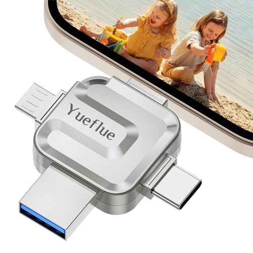 【NO APP】 Yueflue 256GB USB Stick für iPhone Speicherstick für i0S/OTG Android/PC, Vollmetall-Kreuzform 4 in 1 Speicherstick für iPhone USB Stick zum Speichern von Mehr Fotos und Videos.