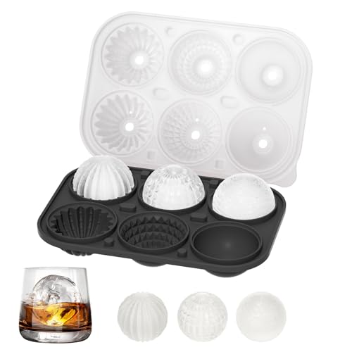 Eiswürfelform Silikon, Groß Eiswürfel Form mit Deckel Eiswürfelbehälter 5 cm Rund Eeiswürfel Kugel 6-Fach Eiswürfelbereiter, BPA Frei Ice Cube Tray für Bier Cocktails Whisky