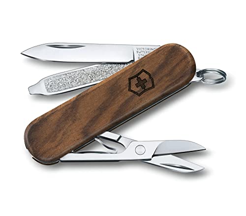 Victorinox, Taschenmesser, klein, Classic SD Wood, 58 mm, braun (7 Funktionen, Klinge, Nagelfeile, Schraubendreher 2.5 mm, Schere)