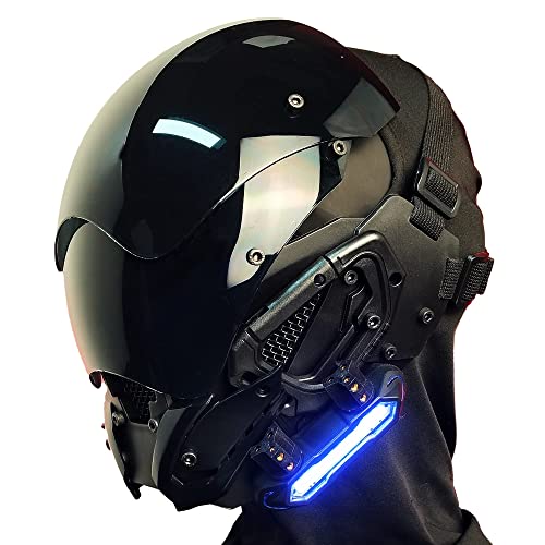 Marikito Cyberpunk Maske mit LED Lichtern, Cyber Punk Mask, Mechanische Polizeimaske, LED Licht Maske, USB-Aufladung, Die Maske ist für Erwachsene geeignet, Inklusive Balaclava-Maske.