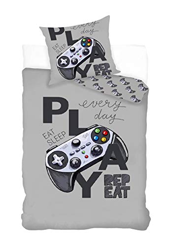 BrandMac Gamer Kinder-Bettwäsche-Set 135x200 80x80 Baumwolle Controller Player