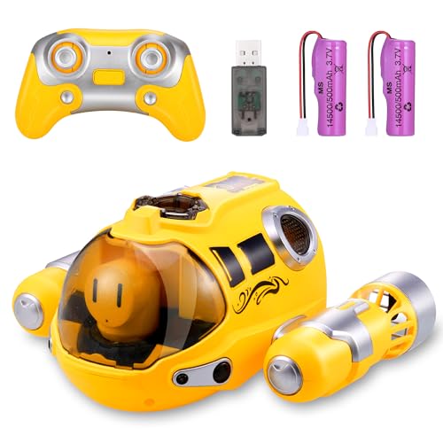 Wyxron Ferngesteuertes Boot Kinder, 2,4-GHz Dual Propeller RC-Boote Wasserdicht mit Sprühnebel, Licht und 360° Rotation, Sommer Besprühtes Spielzeug für Kinder Wasser-Party Geschenk(Gelb)