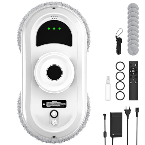 Fensterputzroboter, Fensterreiniger Elektrisch mit 5600 Pa Saugleistung, 3 Reinigungsmodi, Intelligente Pfadplanung und Randerkennung, Fernbedienung, Fensterroboter für Glatte Oberflächen