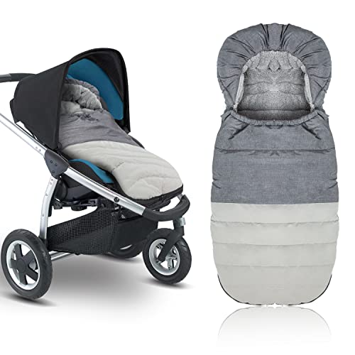 Winterfußsack Baby Fußsack Fußsack für Kinderwagen Buggy Gepolsterter Fußsack Winterfußsack Reißverschluss Waschbar für Babyschale, Kinderwagen & Buggy (Gray-White)