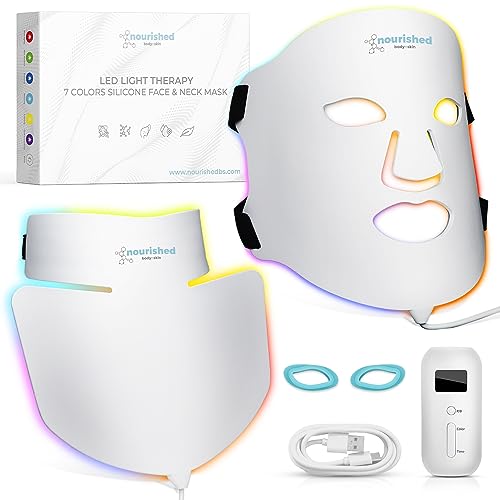 Nourished Bodynskin LED-Gesichtsmasken-Lichttherapie – Gesichtspflegeprodukt – Koreanisches Hautstraffungsgerät in 7 Farben – Gesichts- und Halsbehandlung – Blau- und Rotlicht-Schönheitsgerät