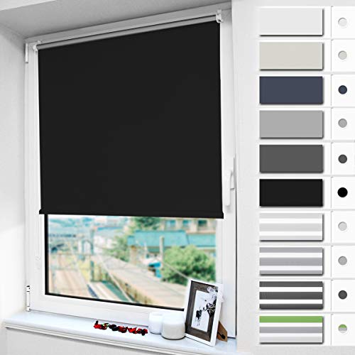 Magiea Verdunklungsrollo ohne Bohren & mit Bohren Klemmfix, (Schwarz 90x120cm), Verdunkelungsrollo Klemmrollo Thermorollo, Fensterrollo innen Sonnenschutz und Sichtschutz, Rollos für Fenster und Tür