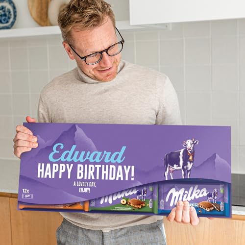 Riesen Milka Schokoladentafel personalisiert mit Botschaft - Vatertagsgeschenk für Papa, personalisierte geschenke mit Milka Schokoladentafeln (12 Tafeln)