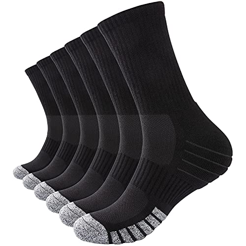 PULIOU Socken Herren Damen 43-46 39-42 Winter Warme Thermosocken Wandersocken Sportsocken Gepolsterte Baumwolle Trekkingsocken Laufsocken Atmungsaktiv Arbeitssocken 6 Paar, L09-Schwarz 39-42