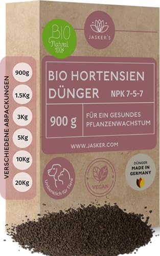 Bio Hortensiendünger Langzeit-Dünger 900 g - 100% Tierfreundlich & Bio - NPK Pflanzen-Dünger - Hortensien Dünger viel Kalium & Eisen für frischgrüne Blätter - Dünger Hortensien