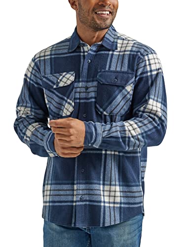 Wrangler Authentics Herren Langärmelige Fleece-Hemdjacke Hemd mit Button-Down-Kragen, total Eclipse, XL