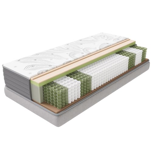 Matratze 90x200 cm, Taschenfederkernmatratze Härtegrad H3 mittelfest, 7-Zonen-Matratzen mit hochwertigem Komfortschaum, Matratze für Kinder und Erwachsene, Rollmatratze Höhe 22 cm