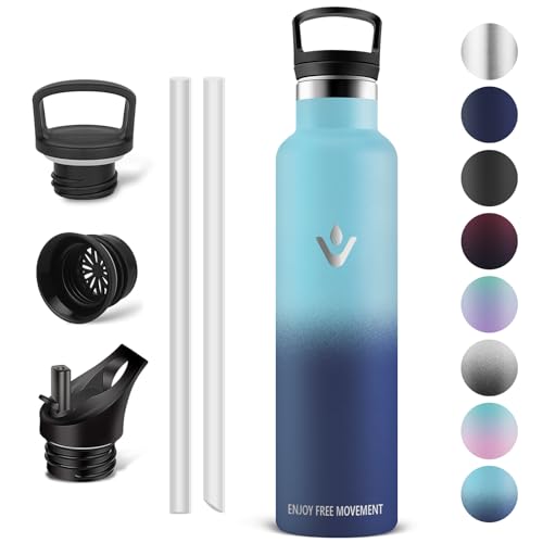 Vikaster edelstahl flasche, Thermosflasche 1l, BPA-frei Trinkflasche, Thermosflasche mit Strohhalm, Trinkflaschee für Schule, Sport, Fahrrad, Camping, Fitness, Outdoor