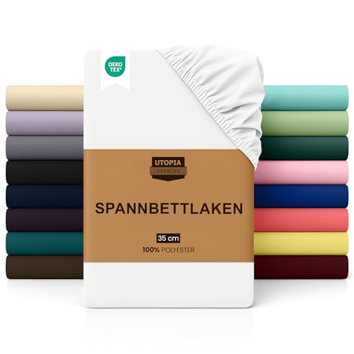 Utopia Bedding - Spannbettlaken 140x200cm - Weiß - Gebürstete Polyester-Mikrofaser Spannbetttuch - 35 cm Tiefe Tasche