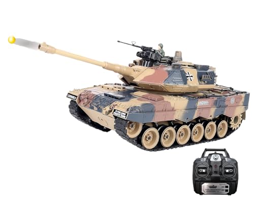 efaso Ferngesteuerter Panzer German Leopard 1:18 - Panzer ferngesteuert mit Schussfunktion, drehbarer Turm, Sound&Licht - Panzer Modell/RC Panzer (German Leopard - Sandfarben mit Zusatzakku)