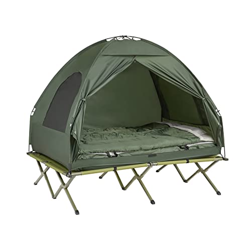 SoBuy OGS32-L-GR Feldbett 4in1-Zelt mit Campingliege Schlafsack Luftmatratze und Zubehör Campingzelt 2 Personen