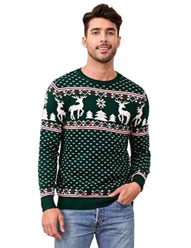 Clearlove Herren Unisex Weihnachtspullover Ugly Christmas Sweater Grün Winterpullover Xmas Pullover Rentier Weihnachtsbaum Pulli Weihnachtspulli Weihnachten Strickpullover XL