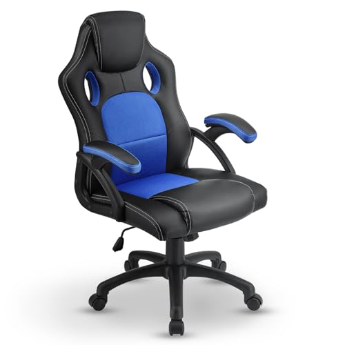 Juskys Racing Schreibtischstuhl Montreal ergonomisch höhenverstellbar & gepolstert 120 kg belastbar Bürostuhl Drehstuhl PC Gaming Stuhl - blau