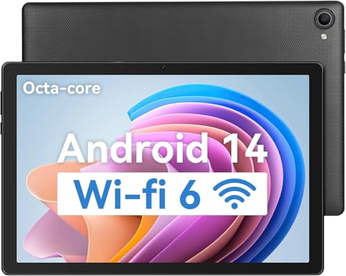 Freeski Tablet 10 Zoll, Android 14 Tablet PC, 8GB RAM+64GB ROM (1TB TF), Octa-Core 2.0 GHz, WiFi 6, Bluetooth 5.0, Widevine L1, 5MP+8MP, 5000mAh, Type-C (Schwarz)