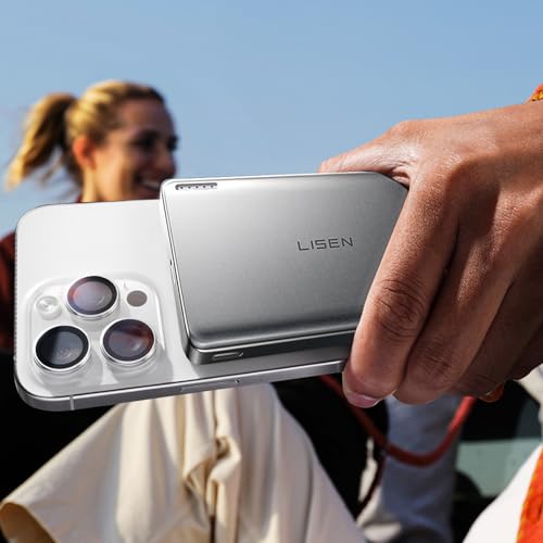 LISEN Hyper-Slim MagSafe PowerBank für iPhone 16 Pro Max, Magnetische Power Bank für iPhone 16 15 14 Pro Max Samsung Galaxy S25 24 Ultra mit USB C Kabel (Titangrau, 10000mAh)
