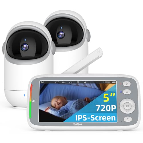 TakTark Babyphone mit 2 Kameras 5'' 720P HD IPS Bildschirm Babyfon mit Kamera mit PTZ 300° Kamera Video Baby Monitor mit VOX, Gegensprechfunktion, Nachtsicht, Temperaturüberwachung