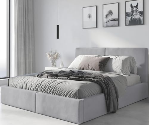 Interbeds Polsterbett Bett Doppelbett mit Stauraum mit Lattenrost Bettkasten Boxspringbett hydrophob gepolsterter Bettrahmen (hellgrau, 140x200)