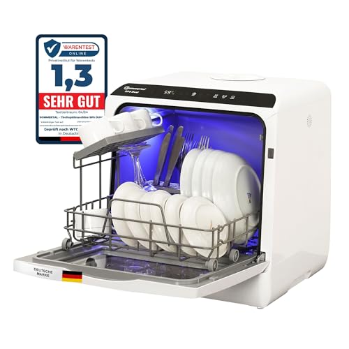 Sommertal SP5 Dual - Mini Geschirrspüler – Camping Spülmaschine oder Tischspülmaschine bis 4 Gedecke, 5L Tank, 6 Programme, 360° Reinigungsabdeckung, flexible Wasserversorgung
