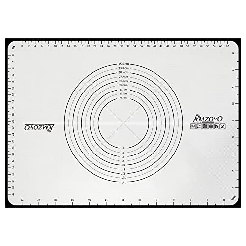 AMZOYO Große Silikon Backmatte, Teigmatte zum Ausrollen von Teig, Rutschfeste Backmatte zum Ausrollen von Teig, Arbeitsplatten-Matte, Knetmatte zum Formen von Pizza, Fondant, Kuchen, Brot (71 x 51 cm)