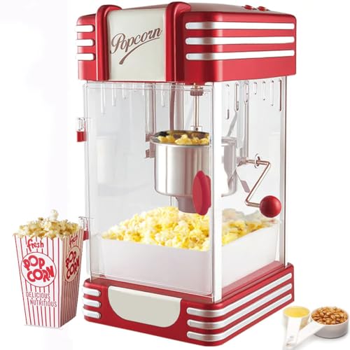 BAKAJI Popcornmaschine XXL Profi Retro Vintage Design, Leistung 300 W mit Edelstahlbehälter Stil der 50er Jahre, Pop Corn fertig in 4 Minuten, 25,5 x 27 x 46 cm
