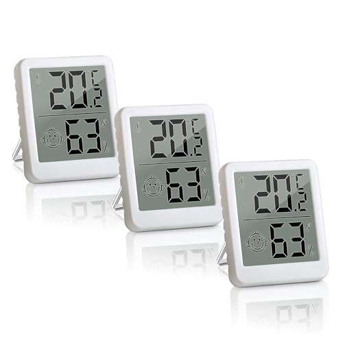 Digitales Thermometer Hygrometer, 3 Pack Innenraumthermometer Feuchtigkeitsmesser, Mini-Raumtemperatur und Feuchtigkeitsmonitor, hohe Genauigkeit für Gewächshäuser, Reptilien, Humidore, Keller, Büro